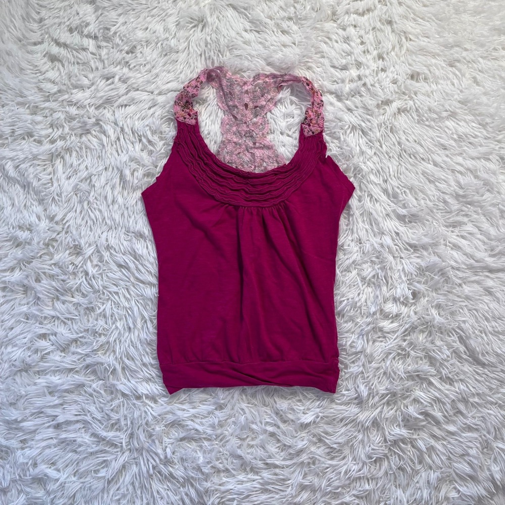 y2k pink floral lace tank top xs